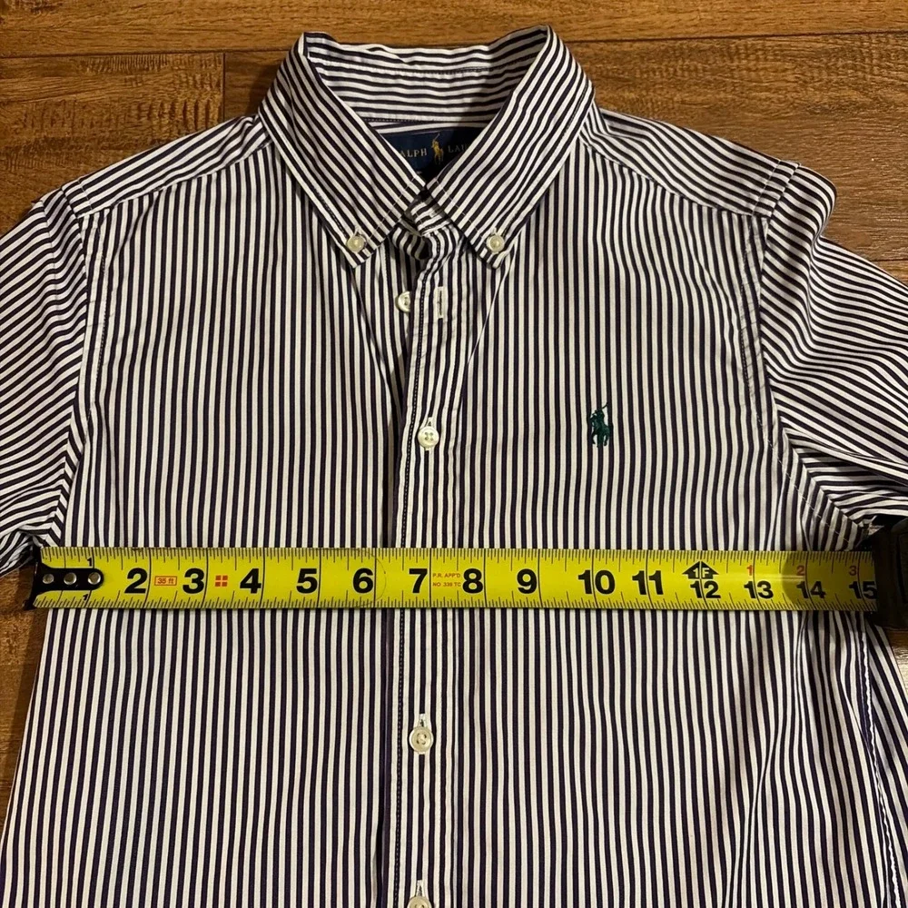 Ralph Lauren Kids Striped Button Down Shirt Navy White Size M 10-12 Cotton Pony